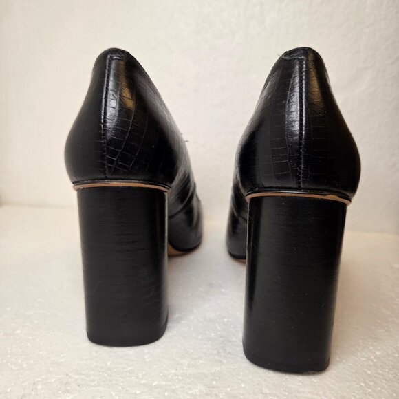 Nine West Begonia Women’s Black Leather Crocodile Block Heel Pumps Shoes - 6 - Picture 3 of 12